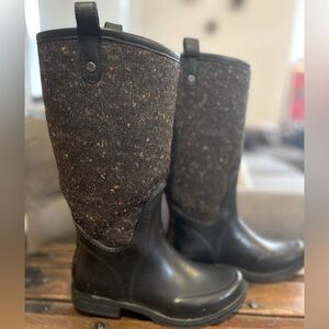 UGG Waterproof Tall Rain Boots Wool Blend Black Women’s Size 7 Warm Winter Boot